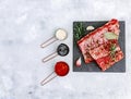 Raw beef ribs, fresh meat with sauce Royalty Free Stock Photo