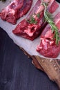 Raw beef ribs, rosemary, thyme and spices