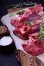 Raw beef ribs, rosemary, thyme and spices