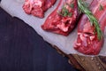 Raw beef ribs, rosemary, thyme and spices