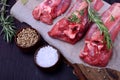 Raw beef ribs, rosemary, thyme and spices