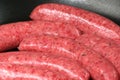 Raw beef sausages in a pan Royalty Free Stock Photo