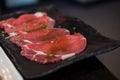 Raw beef slice for barbecue or Japanese style yakiniku food barbecue