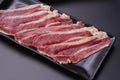 Raw beef slice for barbecue japanese style, yakiniku, meat are being cooked on stove Royalty Free Stock Photo