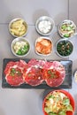 raw beef , sliced beef or beef for cook and Korean salad Royalty Free Stock Photo