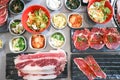 raw beef , sliced beef or beef for cook and Korean salad Royalty Free Stock Photo