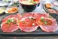 raw beef , sliced beef or beef for cook and Korean salad Royalty Free Stock Photo