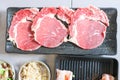 raw beef , sliced beef or beef for cook and Korean salad Royalty Free Stock Photo