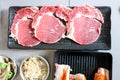 raw beef , sliced beef or beef for cook and Korean salad Royalty Free Stock Photo