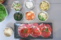 raw beef , sliced beef or beef for cook and Korean salad Royalty Free Stock Photo