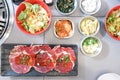 raw beef , sliced beef or beef for cook and Korean salad Royalty Free Stock Photo