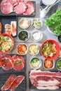 raw beef , sliced beef or beef for cook and Korean salad Royalty Free Stock Photo