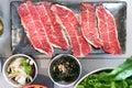 raw beef , sliced beef or beef for cook and Korean salad Royalty Free Stock Photo