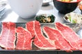 raw beef , sliced beef or beef for cook and Korean salad Royalty Free Stock Photo