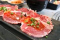 raw beef , sliced beef or beef for cook and Korean salad Royalty Free Stock Photo