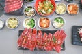 raw beef , sliced beef or beef for cook and Korean salad Royalty Free Stock Photo