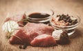 Raw beef with spices Royalty Free Stock Photo