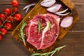 Raw beef steak and spice Royalty Free Stock Photo