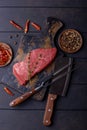 Raw beef steak with spice Royalty Free Stock Photo