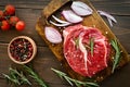 Raw beef steak and spice Royalty Free Stock Photo