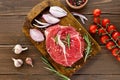 Raw beef steak and spice Royalty Free Stock Photo