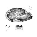 Raw beef steak vector drawing. Red meat hand drawn sketch. Engraved food Royalty Free Stock Photo