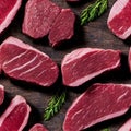 Raw beef steaks - seamless repeatable background