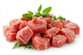 Raw beef stew meat, decorated with herbs, ready for cooking Royalty Free Stock Photo