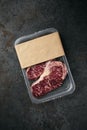 Raw beef Striploin steak in vacuum packaging