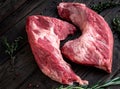 Raw beef tri-tip steak for BBQ on wooden Royalty Free Stock Photo