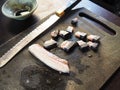 Raw beluga and narwhal muktuk or sushi in the Canadian Arctic