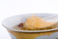 Raw Bird nest soup with Chinese bowl Royalty Free Stock Photo