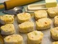 Raw Biscuits on a Baking Pan Royalty Free Stock Photo