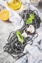 Raw black cuttlefish ink spaghetti pasta Royalty Free Stock Photo