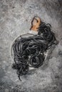 Raw black cuttlefish ink spaghetti pasta Royalty Free Stock Photo