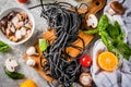 Raw black cuttlefish ink spaghetti pasta Royalty Free Stock Photo