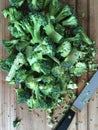 Raw broccoli sliced, prepared for cooking