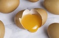 Raw broken chicken egg , egg yolk in shell Royalty Free Stock Photo