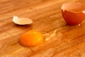 Raw broken colour egg with yellow yolk.Chicken raw, farm eggs on Royalty Free Stock Photo