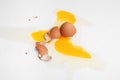 Raw broken egg on white background, top view Royalty Free Stock Photo