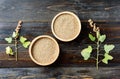 Raw brown quinoa seed in a bowl