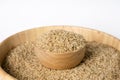 Raw brown rice in wooden bowl Royalty Free Stock Photo