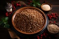 Raw buckwheat in a bowl on a wooden background. Organic cerea Royalty Free Stock Photo