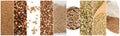 Raw Buckwheat Collage, Various Uncooked Pseudocereal Buck Wheat Royalty Free Stock Photo