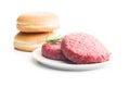 Raw burger beef patties on plate isolated on white background Royalty Free Stock Photo