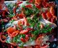 Raw carp and vegetables Royalty Free Stock Photo