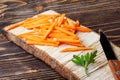 Raw carrot sticks on a cutting board Royalty Free Stock Photo