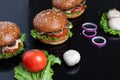 raw champginons and red onion rings with mushroom burgers