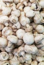 Raw champignon mushrooms. Top view on a store counter Royalty Free Stock Photo