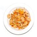 Raw chanterelles on a white plate